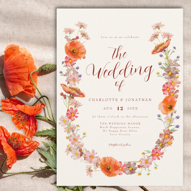 Colourful Wildflowers Fall Wedding Invitation (Boho wildflower wedding invitation )