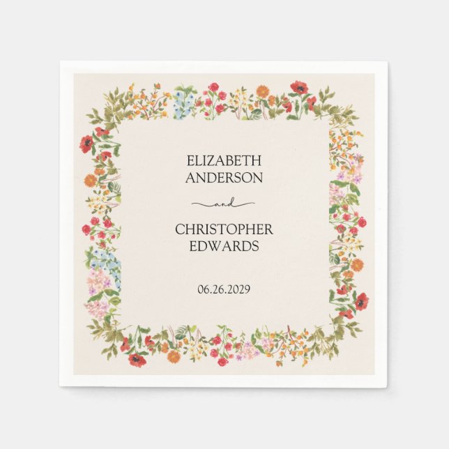Colourful Wildflowers Floral Garden Wedding Napkin (Front)