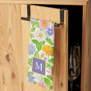 Colourful Wildflowers Floral Pattern Monogram Apro Kitchen Towel