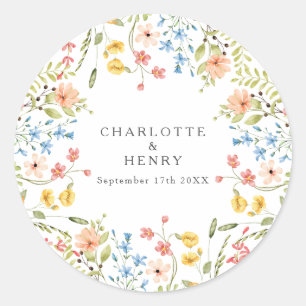 Colourful Wildflowers Garden Wedding Classic Round Sticker