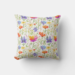 Colourful Wildflowers in a Field Outdoor Pillow