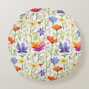 Colourful Wildflowers in a Field Round Pillow