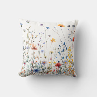 Colourful Wildflowers in Watercolor Art Throw Pillow