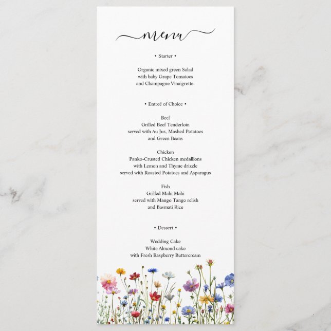 Colourful wildflowers Menu card spring summer (Front)