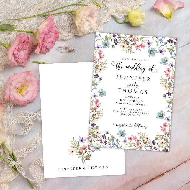 Colourful Wildflowers Modern Rustic Garden Wedding Invitation (Creator Uploaded)