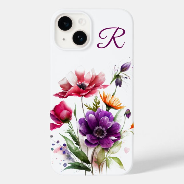 Colourful Wildflowers Monogrammed Case-Mate iPhone Case (Back)