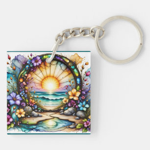 Colourful Wildflowers Ocean Portal Keychain