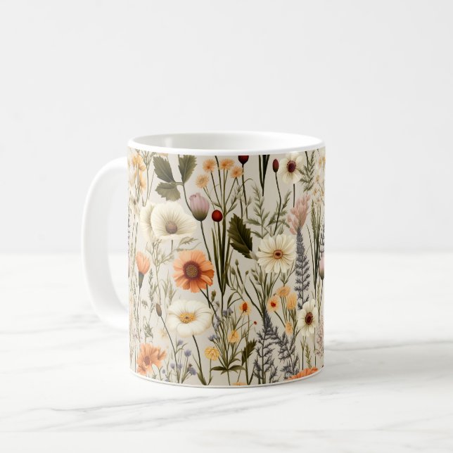Colourful Wildflowers Pattern Coffee Mug (Front Left)