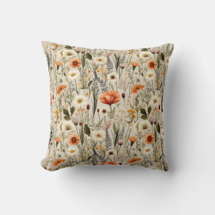 Colourful Wildflowers Pattern Throw Pillow