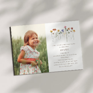 Colourful Wildflowers Photo Kids Birthday Party Invitation