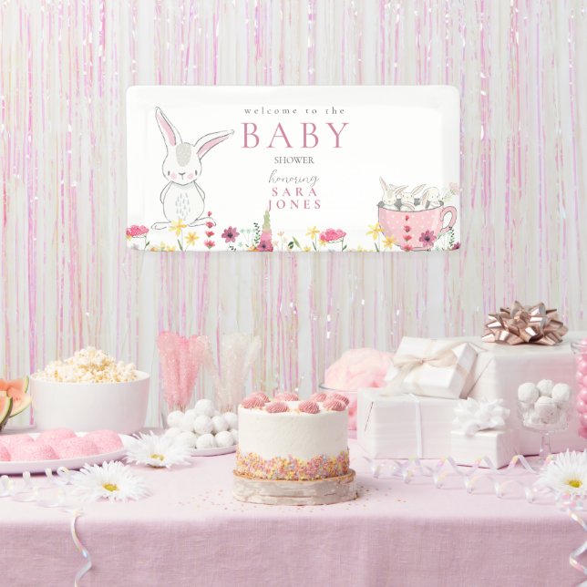 Colourful Wildflowers Rabbit Baby Shower  Banner (Party)