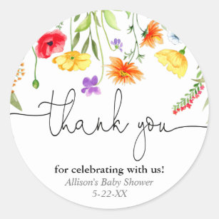 Colourful wildflowers spring thank you stickers
