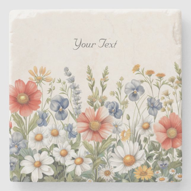 Colourful Wildflowers Stone Coaster (Front)