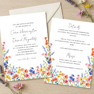 Colourful Wildflowers Two Sided Wedding Invitation