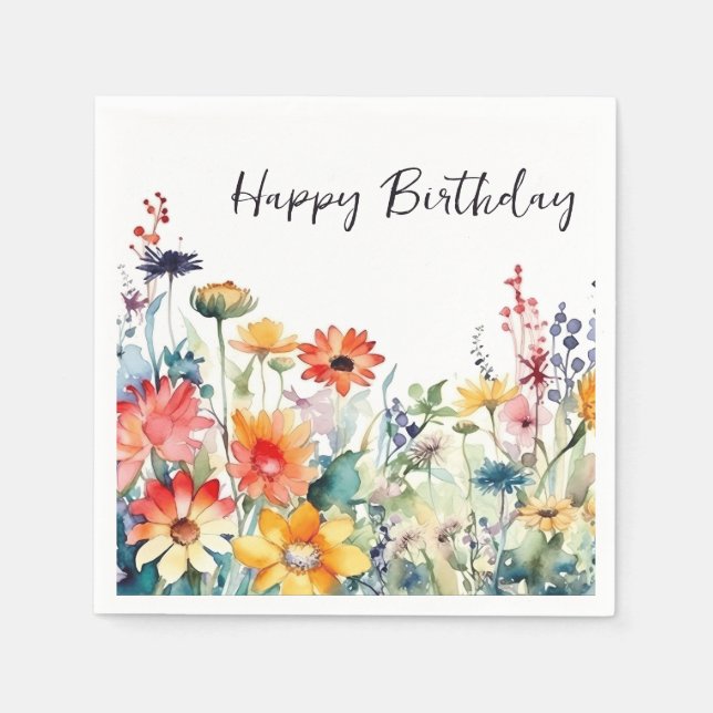 Colourful Wildflowers Vibrant Flowers Birthday Napkin (Front)