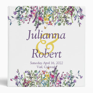 Colourful wildflowers wedding 3 ring binder