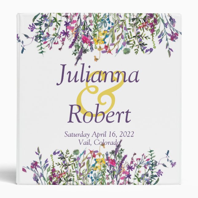 Colourful wildflowers  wedding  3 ring binder (Front)