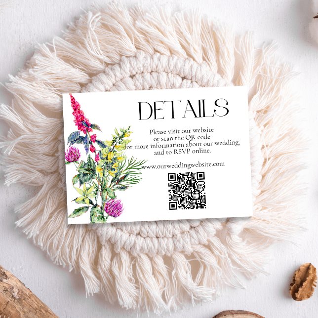 Colourful Wildflowers Wedding Details QR Code Enclosure Card (Creator Uploaded)