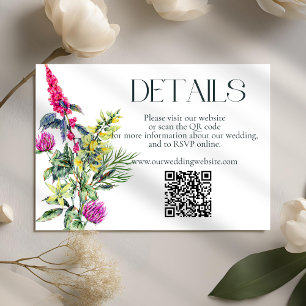 Colourful Wildflowers Wedding Details QR Code Enclosure Card
