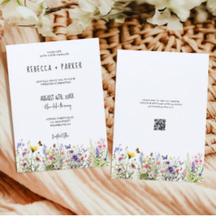  Colourful wildflowers wedding qr code RSVP on bac Invitation