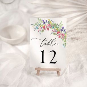 Colourful Wildflowers Wedding Table Number