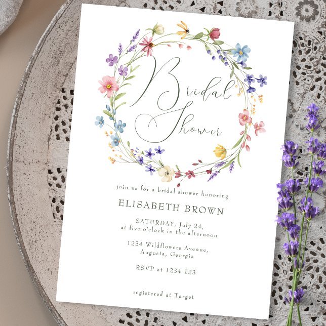 Colourful Wildflowers Wreath Garden Bridal Shower Invitation (Creator Uploaded)