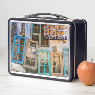 Colourful window frames metal lunch box