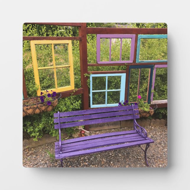 Colourful Windows & Bench Garden Decor Plaque (Front)