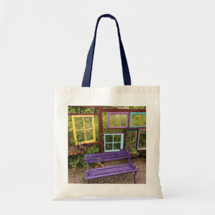 Colourful Windows & Bench Garden Decor Tote Bag