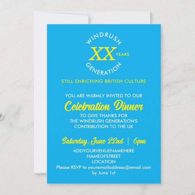 Colourful WINDRUSH GENERATION 75th Anniversary Inv Invitation (Front)