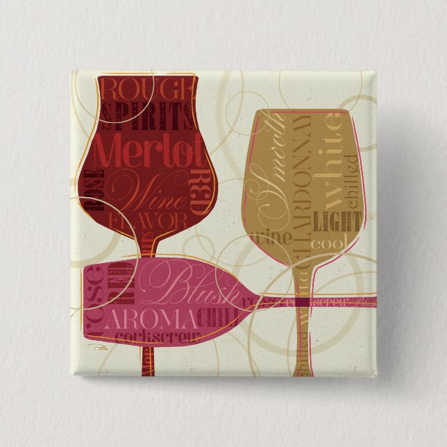 Colourful Wine Glasses 2 Inch Square Button (Front)