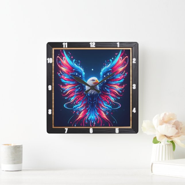 Colourful Winged Eagle Modern  Square Wall Clock (Home)