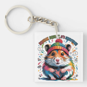 Colourful Winter Hamster Illustration with Text Keychain