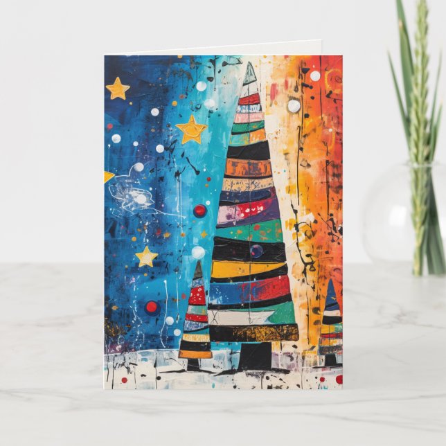 Colourful Winter Holiday Trees Card (Front)