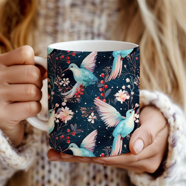 Colourful Winter Hummingbirds & Flowers Pattern Coffee Mug (Creator Uploaded)