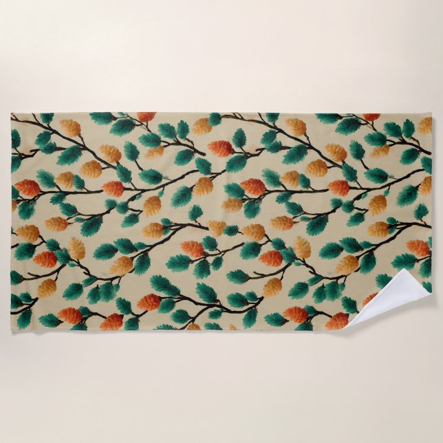 Colourful Winter Pinecone Branches Beach Towel (Front)