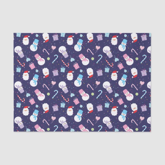 Colourful Winter Snowman Christmas Santa Pattern Tissue Paper (Front)