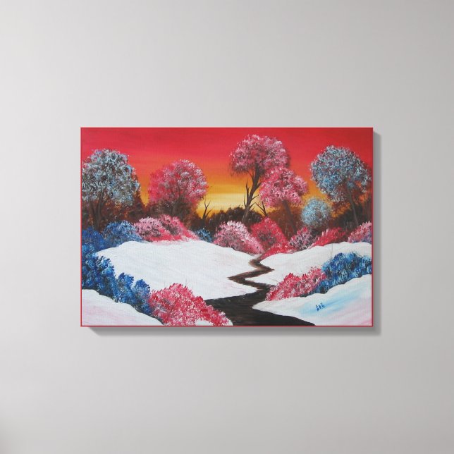 Colourful Winter Snowy Red Sunset Canvas Print (Front)