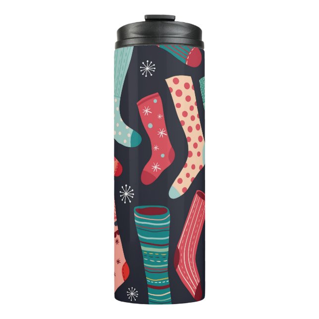 Colourful winter socks, seamless pattern. thermal tumbler (Front)