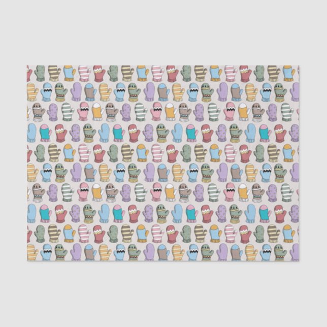 Colourful Winter Woollen Mittens Pattern Tissue Paper (Front)