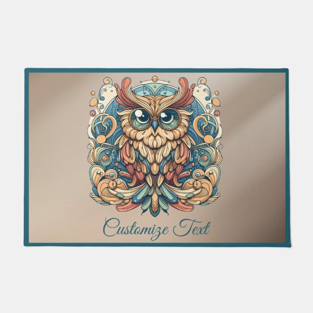 Colourful Wise Owl Personalized Housewarming Gift Doormat (Front)