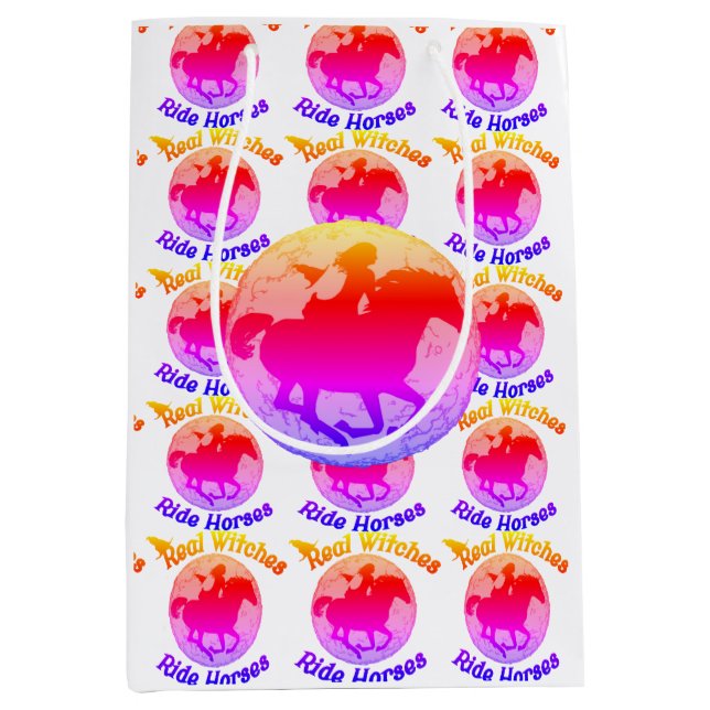 Colourful Witch Riding Horse Medium Gift Bag (Front)