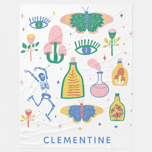 Colourful Witchy Magic Potions Personalized Name Fleece Blanket (Front)