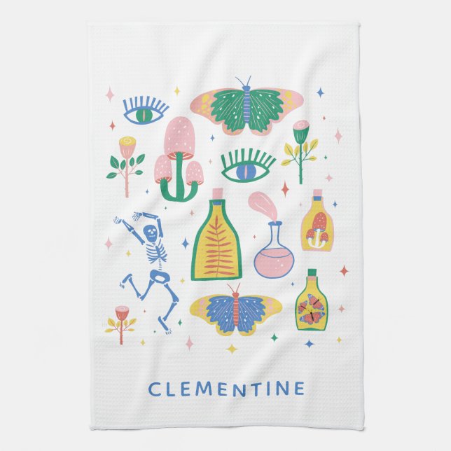 Colourful Witchy Magic Potions Personalized Name  Kitchen Towel (Vertical)