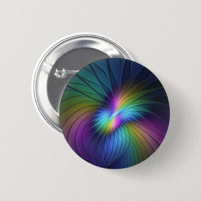 Colourful With Blue Modern Abstract Fractal Art 2 Inch Round Button (Front & Back)