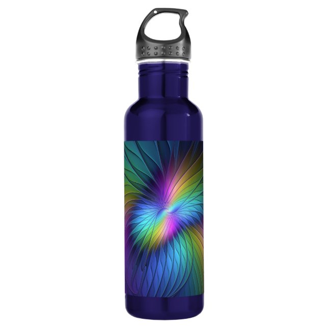Colourful With Blue Modern Abstract Fractal Art 710 Ml Water Bottle (Front)
