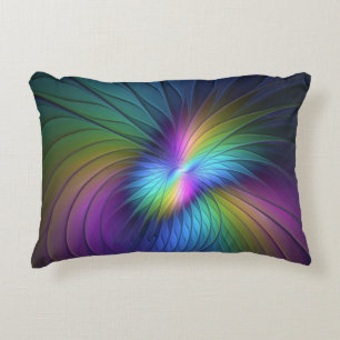 Colourful With Blue Modern Abstract Fractal Art Accent Pillow