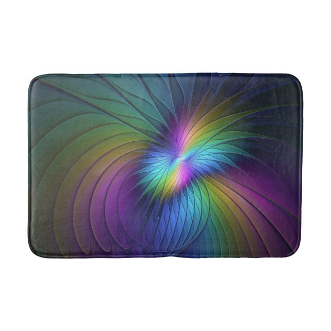 Colourful With Blue Modern Abstract Fractal Art Bath Mat (Front)