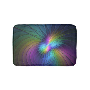 Colourful With Blue Modern Abstract Fractal Art Bath Mat