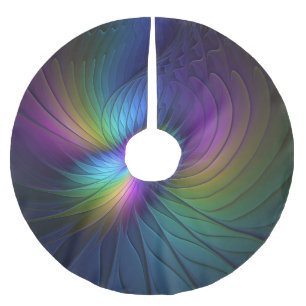 Colourful With Blue Modern Abstract Fractal Art Brushed Polyester Tree Skirt